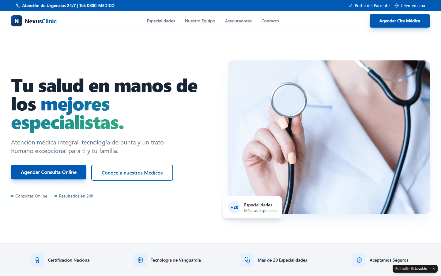 Vista de la aplicación demo para Consultorio